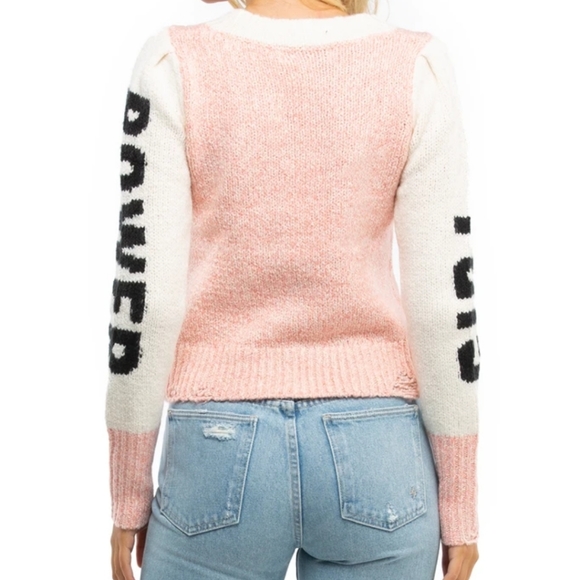 WILDFOX PINK GIRL POWER LOU INTARSIA-KNIT SWEATER EUC - Picture 5 of 16